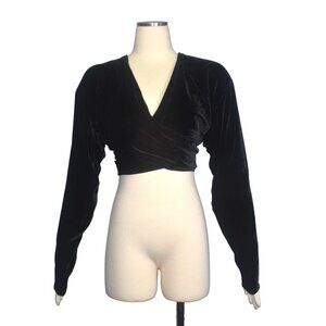 Vintage Y2k Bryan Emerson Velvet Wrap Top Crop Rayon Silk Long Sleeves S M L